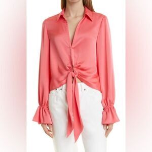 Ramy Brook "Carter" silk front-tie blouse with point collar Size M